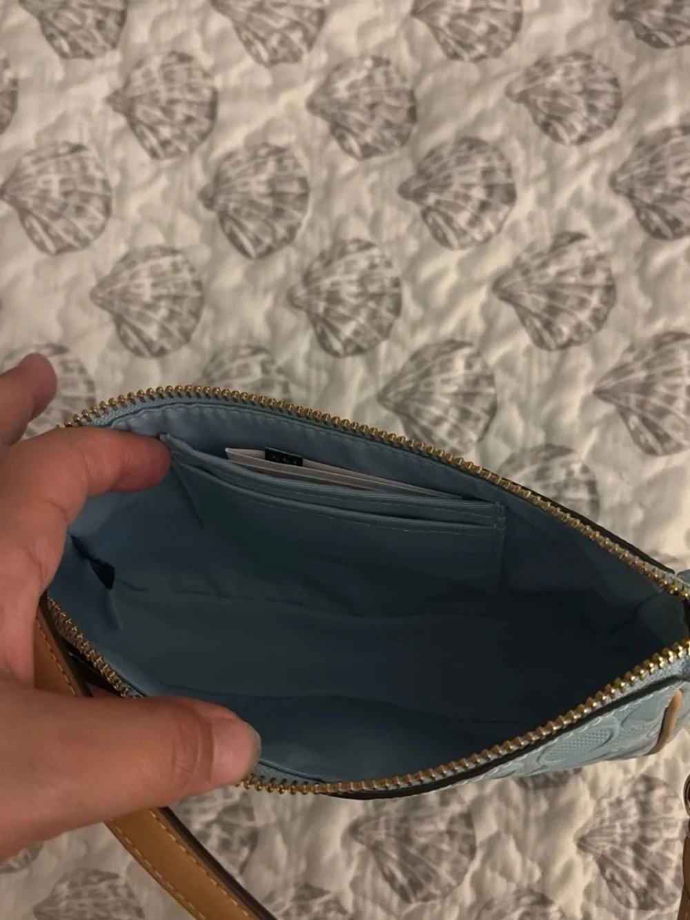 COACH Signature Embossed Leather Wristlet - Light Blue ( nolita 19)